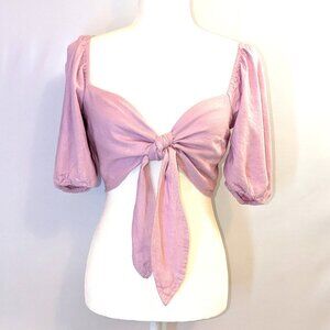 Abercrombie & Fitch | Linen Blend Pink Twist Tie Front Crop Top | Size Small